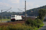 Autovollzug mit der ITL 186 138 bei Königstein auf dem Weg Richtung Dresden, aufgenommen am 13.09.2016.  