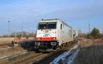 Nachdem 285 109 in Bitterfeld ihren Zug umfahren hatte zog sie ihn am 29.01.17 vom bahnhof Bitterfeld in den Chemiepark Bitterfeld. 