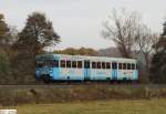 Esslinger Triebwagen VT 407 25001 der Kreisbahn Mansfelder Land 95 80 0301011-2-D-KML als RB 34780 Helbra-Wippra, Wipperliese, fotografiert zwischen Friesdorf Ost und Friesdorf am 30.10.2011