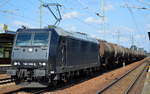 LEG - Leipziger Eisenbahnverkehrsgesellschaft mbH mit der MRCE   185 546-9  [NVR-Number: 91 80 6185 546-9 D-DISPO) und Kesselwagenzug am 04.09.18 Bf. Flughafen Berlin-Schönefeld.