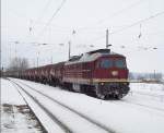 Die 232 004-2 der LEG bei der Einfahrt in Passow von Stettin kommend, aufgenommen am 15.02.2010