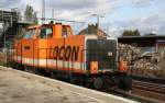 Locons V100 / 213 am 7.9.2011 in Bernau bei Berlin auf dem S-Bahn Gl.2 whrend der Bauarbeiten am Fernbahnsteig / Aufzug.