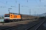 LOCON 502 (E 189 821) durchfährt am 17.08.13 mit einem Schiebewandwagenzug den Bahnhof KO-Ehrenbreitstein Richtung Süden.