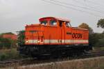 Hier 345 261-2 als Lz, auf Rangierfahrt am 9.10.2013 in Schwedt(Oder) Hbf.