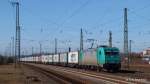 185 619-4 LOCON rollt am 09.03.14 mit einem Containerzug durch Buchholz Richtung Hamburger Hafen.