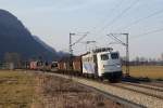 139 312 mit einem Stahlzug am 11.03.2011 bei Niederaudorf.