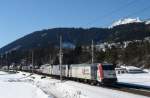 Ein tolles Triple: 185 664 + 185 663 + 185 666 mit dem Leipziger-KLV am 21.02.2012 unterwegs bei Terfens.