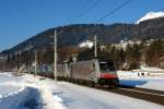 186 281 + 186 28x mit einem KLV am 21.02.2012 unterwegs bei Terfens.