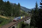 186 287 + 189 905 mit einem fast komplett leeren KLV Zug am 08.09.2012 bei Bad Hofgastein.