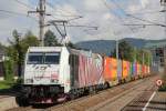 Lokomotion 185 666 am 20.09.2012 mit dem SLB  Kaindlzug  61825 (Liefering - Httau Terminal) bei der Durchfahrt in Salzburg-Sd