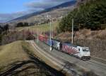 185 666 + 186 102 mit dem Winner-KLV am 22.01.2014 bei Matrei am Brenner.