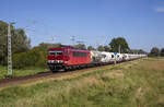 Die MAED 155 219 hatte am frühen Nachmittag, des 04.09.2023 mit ihrem leeren Zementzug aus Rostock die Schutzstrecke bei Glasewitz, kurz vor Priemerburg durchfahren.