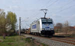 386 004 führte am 24.03.19 einen Containerzug durch Greppin Richtung Bitterfeld.