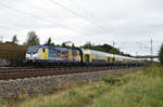 RE3 des Metronoms mit der 146 502-0  Bad-Bevensen  in Front, unterwegs in Richtung Lüneburg. Höhe Bardowick, 03.09.2019.