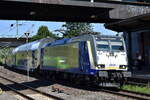 Metronom Eisenbahngesellschaft mbH, Uelzen [D] mit ihrer  146-05  [NVR-Nummer: 91 80 6146 505-3 D-BTH] und einem Regionalzug bei der Einfahrt Bahnhof Hamburg-Harburg am 30.07.24  