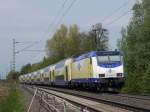 ME 146-05 schiebt den von Uelzen kommenden METRONOM 82 116 nach Hamburg Hbf; kurz hinter Winsen (Luhe), 03.05.2012  