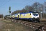 Noch deutet nur die Absperrung auf den unmittelbar bevorstehenden Beginn des dreigleisigen Streckenausbaus hin: ME 146 537 mit MEr 81615 (Hamburg-Harburg–Lneburg) am 29.03.2011 in Radbruch