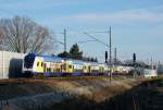 Snack-Wagen voraus der Metronom ME 82122 Uelzen - Hamburg Hbf kurz hinter Winsen, 17.01.2015  