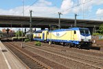 Ausfahrt am 26.05.2015 von ME 146-18 (146 518-6)  75.000.000 km - Sicher mit dem Zug durch Niedersachsen/Burgwedel  mit einem Metronom (Hamburg Hbf - Bremen Hbf) aus Hamburg Harburg gen Süden.