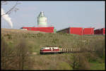 MEG 202 verlässt am 23.4.2005 mit einem Leerzug Friesau in Richtung Saalfeld.