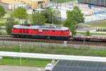 Mitteldeutsche Eisenbahngesellschaft (MEG) Ludmilla, 232 489-5 ( 9280 1232 489-5 D-MEG ) in Gera mit einem Flachwagenzug am 26.8.2020