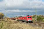 156 003 noch bei der Mitteldeutschen Eisenbahn GmbH (MEG) mit einem gesammelten Wagenzug aus Mukran in Richtung Berlin. 04.11.2020 Ferdinandshof 