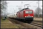 MEG 601 + 603 mit dem Zementzug aus Rdersdorf nach Rostock kurz vor Neustrelitz am 10.04.08