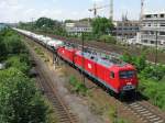 Die MEG Loks 801 und 606 mit einem Zementzug am 10.6.2008 in Regensburg.