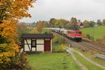 155 195-0 und 077 012 der MEG mit dem DGS 88982 am 26.10.16 in Jößnitz/V.