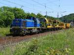 V 2302 der MWB mit einem Bauzug bei Riestedt am 2.6.2009.