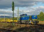 V 2102 der MWB legt einen kurzen Signalhalt auf der Hauptstrecke bei Eschwege West ein.