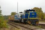 V 2102 (275 102-2) & 1116 911-7 (182 911-8) MWB - Mittelweserbahn GmbH standen mit einem High Speed Grinding Schienenschleifzug in Rathenow abgestellt.