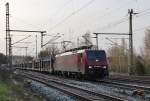 Am 21.April 2013 war MTEG 189 800 mit leeren Autowagen in Marienborn auf dem Weg Richtung Magdeburg.