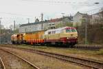 218 105-5 DB mit Speno Schleifzug in Wuppertal Steinbeck, am 29.04.2021.