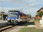 VT 014 (650 546-4) der Niederbarnimer Eisenbahn als RB 36 nach Frankfurt (O) im Bahnhof Storkow (Mark) des 22.