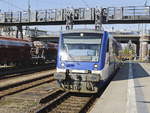 VT 007 - (NVR-Nummer  95 80 0650 539-9 D NEBB) der NEB Niederbarnimer Eisenbahn als RB63 von Britz Joachimsthal im Bahnhof Eberswalde am 17. April 2019.