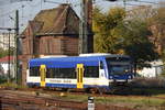 ANGERMÜNDE (Landkreis Uckermark), 15.10.2019, VT 009 der Niederbarnimer Eisenbahn als RB61 bei der Einfahrt in den Endbahnhof Angermünde