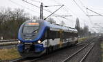 Niederbarnimer Eisenbahn, Berlin mit ihrem PESA Link  VT 632.009/ SA 193 028  (NVR:  95 80 0632 009-6 D-NEBB....  und der RB 12 nach Templin bei der Einfahrt im Bahnhof Berlin Hohenschönhausen, 16.01.25