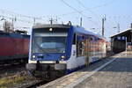 Niederbarnimer Eisenbahn AG, Berlin mit ihrem RS1  VT 004  (NVR:  95 80 0650 563-5 D-NEBB ) als RB 36 bei der Ausfahrt Bahnhof Frankfurt (Oder) am 10.02.25