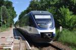 SEELOW (Landkreis Märkisch-Oderland), 25.05.2012, VT 733 als NE26 nach Berlin-Lichtenberg bei der Ausfahrt aus dem Bahnhof Werbig (unterer Bahnsteig)