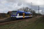 Hier 650 535-7 als RB61 (RB79793) von Angermünde nach Schwedt(Oder), am 1.4.2015 zwischen Helbigstraße und Vierradener Chaussee in Schwedt(Oder).