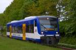 Kein Bedarfshalt des Stadler Regio-Shuttle der NEB am Hp Joachimsthal Kaiserbahnhof auf der Fahrt von Joachimsthal nach Eberswalde.