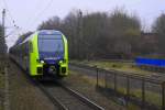 Nordbahn-ET 6.06 (1430 041) fährt, von Itzehoe kommend, in Tornesch ein (11.2.15).