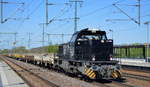 Northrail MaK G 1206 mit ihrer 500 1664 (NVR:  92 80 1276 026-2 D-NRAIL ) nd einem Zug mit Drehgestell-Flachwagen mit altem Gleisschotter am 23.04.20 BF.