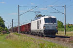 248 075 von Northrail führte am 25.06.24 einen Ganzzug Hochbordwagen durch Greppin Richtung Bitterfeld.