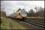 ODEG ET 445.100 erreicht hier am 6.12.2024 um 13.45 Uhr auf der Fahrt von Berlin nach Wittenberge den Bahnhof Bad Wilsnack.