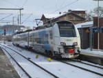 4746 302,als RE Rostock-Sassnitz,am 01.Februar 2021,im verschneiten Bergen/Rügen.