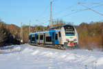 Winterliche Fahrt des ODEG Triebwagen 4746 804 in Richtung Sassnitz bei km 268,8. - 13.02.2021