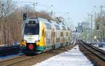 Einfahrt in den Bahnhof B Jungfernheide mit ODEG Kiss 'ET 445 112', als RE4 auf Gleis 4, mit Fahrtziel Rathenow.