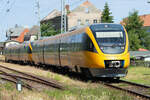 Triebwagen 643 862 und 643 863 der PEG als RE 9 OSTDEUTSCHE EISENBAHN ausfahrend in Sassnitz. - 26.06.2021	
